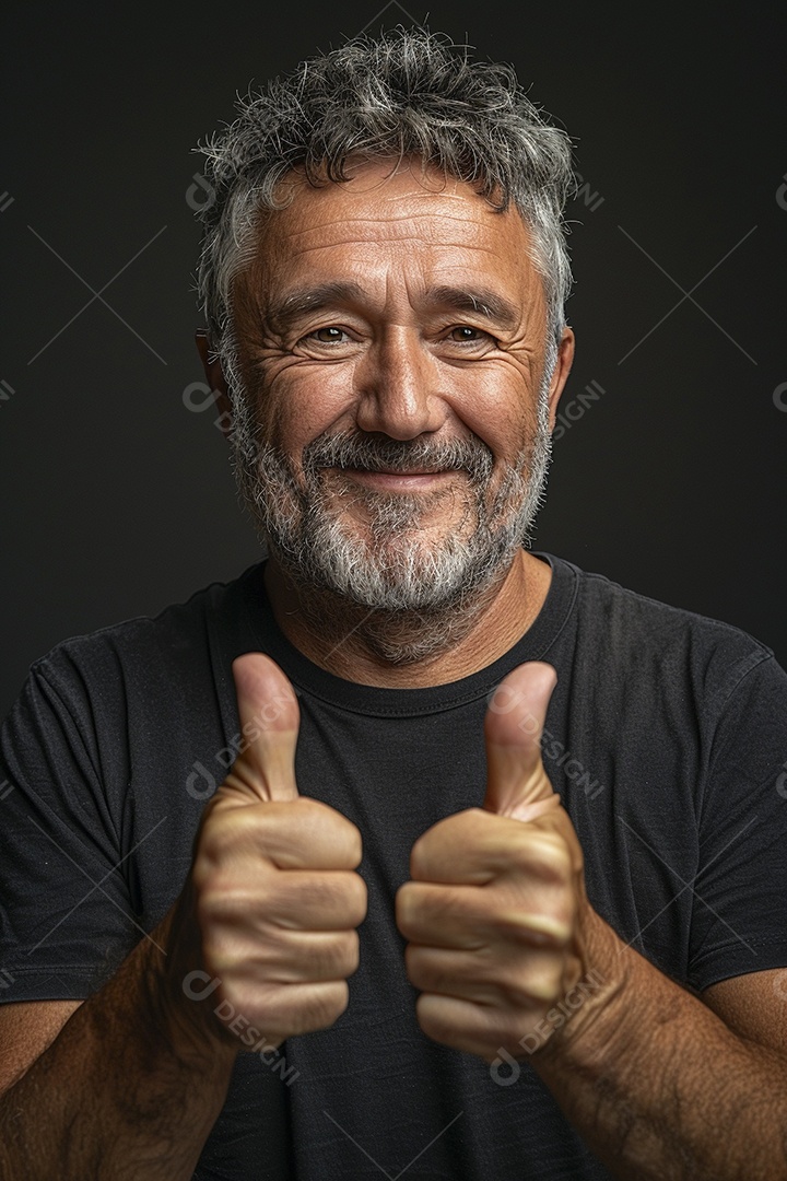 Homem de meia idade dando sinal de positivo expressão feliz alegre fundo isolado