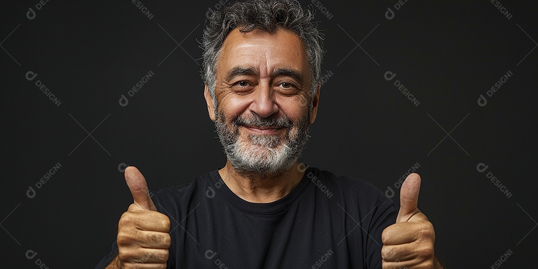 Homem de meia idade dando sinal de positivo expressão feliz alegre fundo isolado