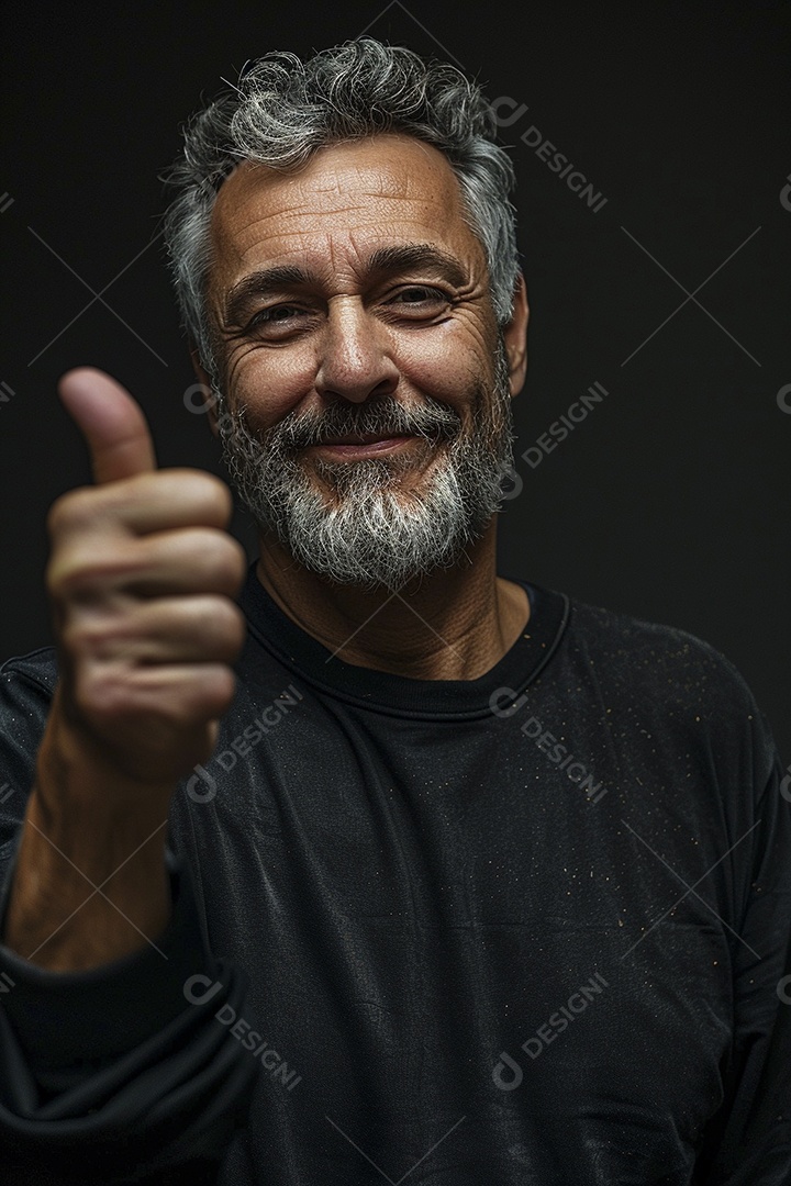 Homem de meia idade dando sinal de positivo expressão feliz alegre fundo isolado