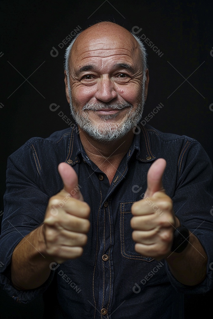 Homem de meia idade dando sinal de positivo expressão feliz alegre fundo isolado