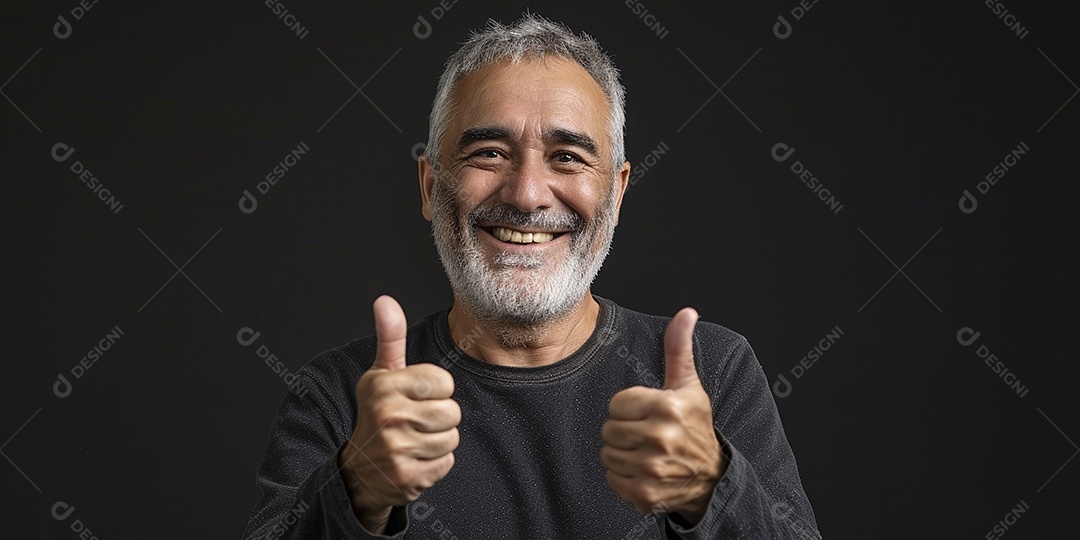 Homem de meia idade dando sinal de positivo expressão feliz alegre fundo isolado