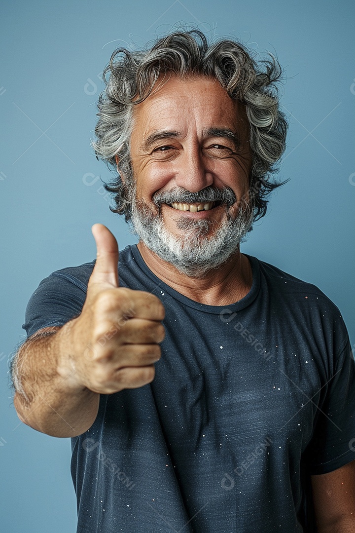 Homem de meia idade dando sinal de positivo expressão feliz alegre fundo isolado
