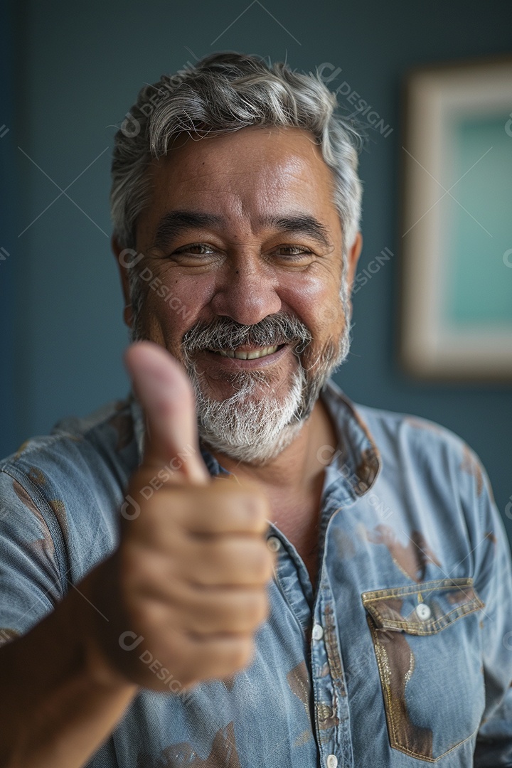 Homem de meia idade dando sinal de positivo expressão feliz alegre fundo isolado