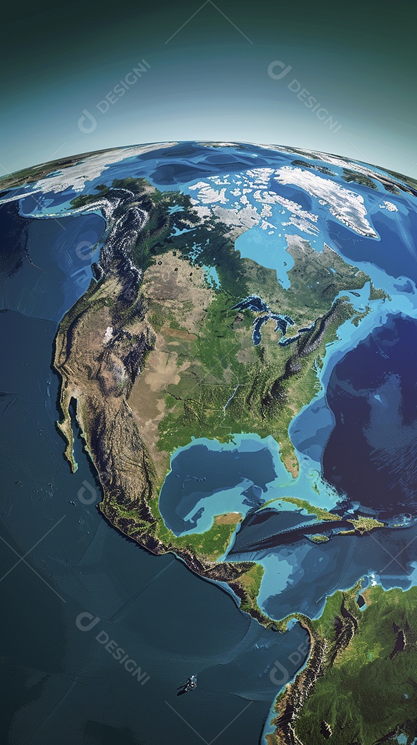 Uma imagem aérea do continente da América do Norte