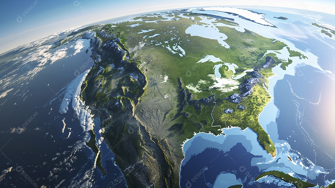 Uma imagem aérea do continente da América do Norte