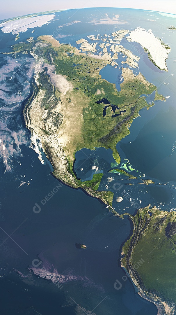 Uma imagem aérea do continente da América do Norte