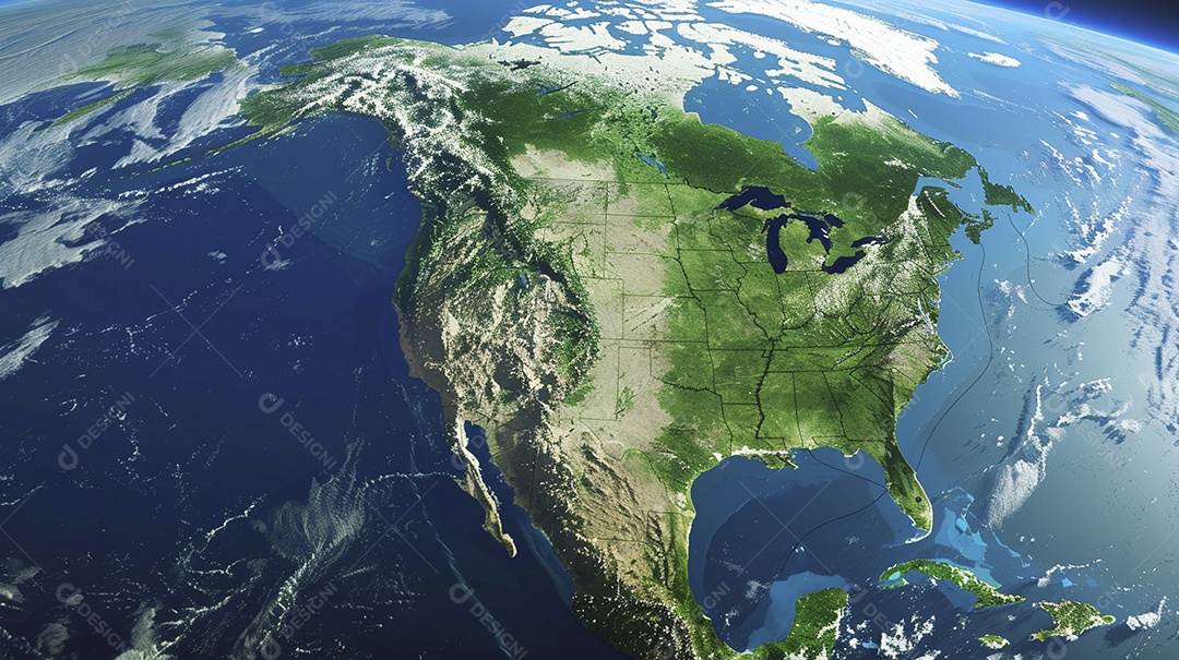 Uma imagem aérea do continente da América do Norte