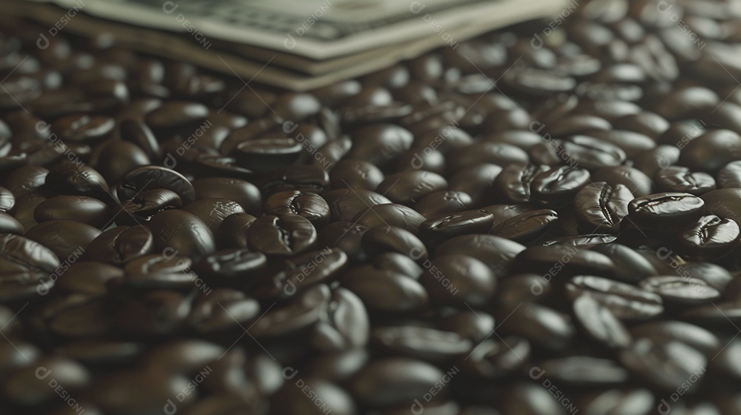Dólares americanos cobertos com grãos de café em close-up
