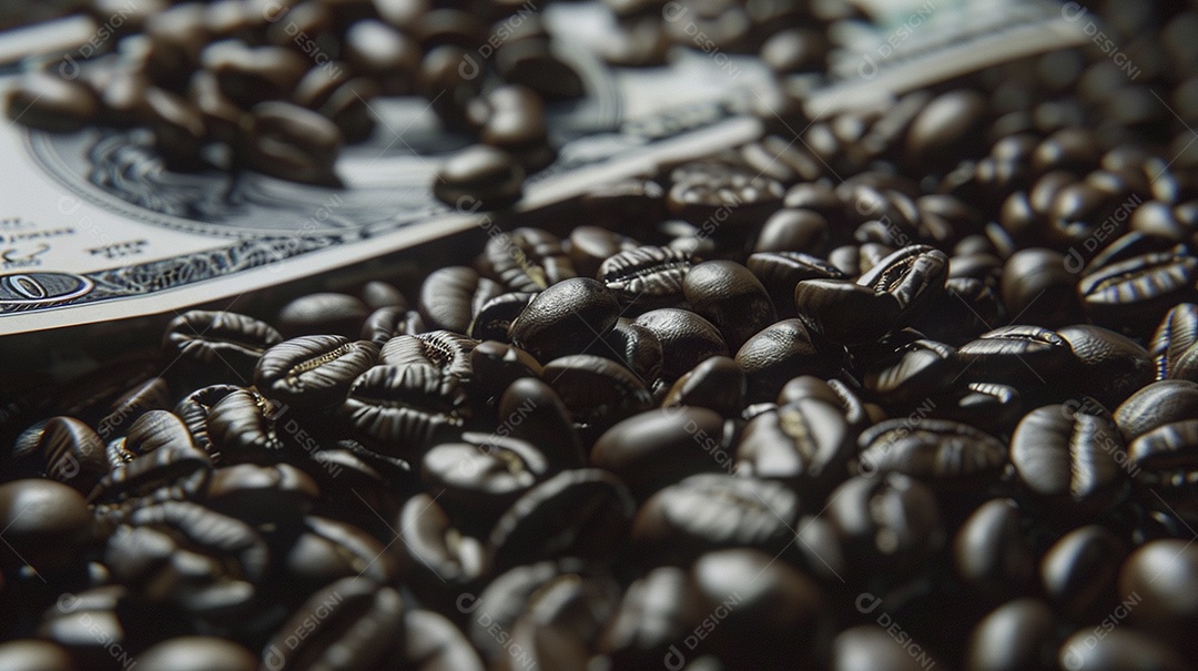 Dólares americanos cobertos com grãos de café em close-up