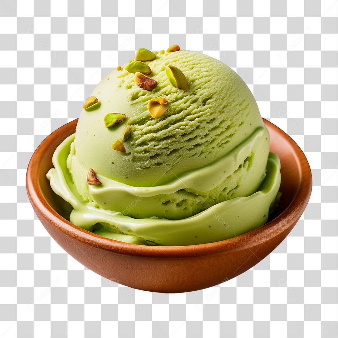 Tigela com Bola de Sorvete Verde PNG Transparente