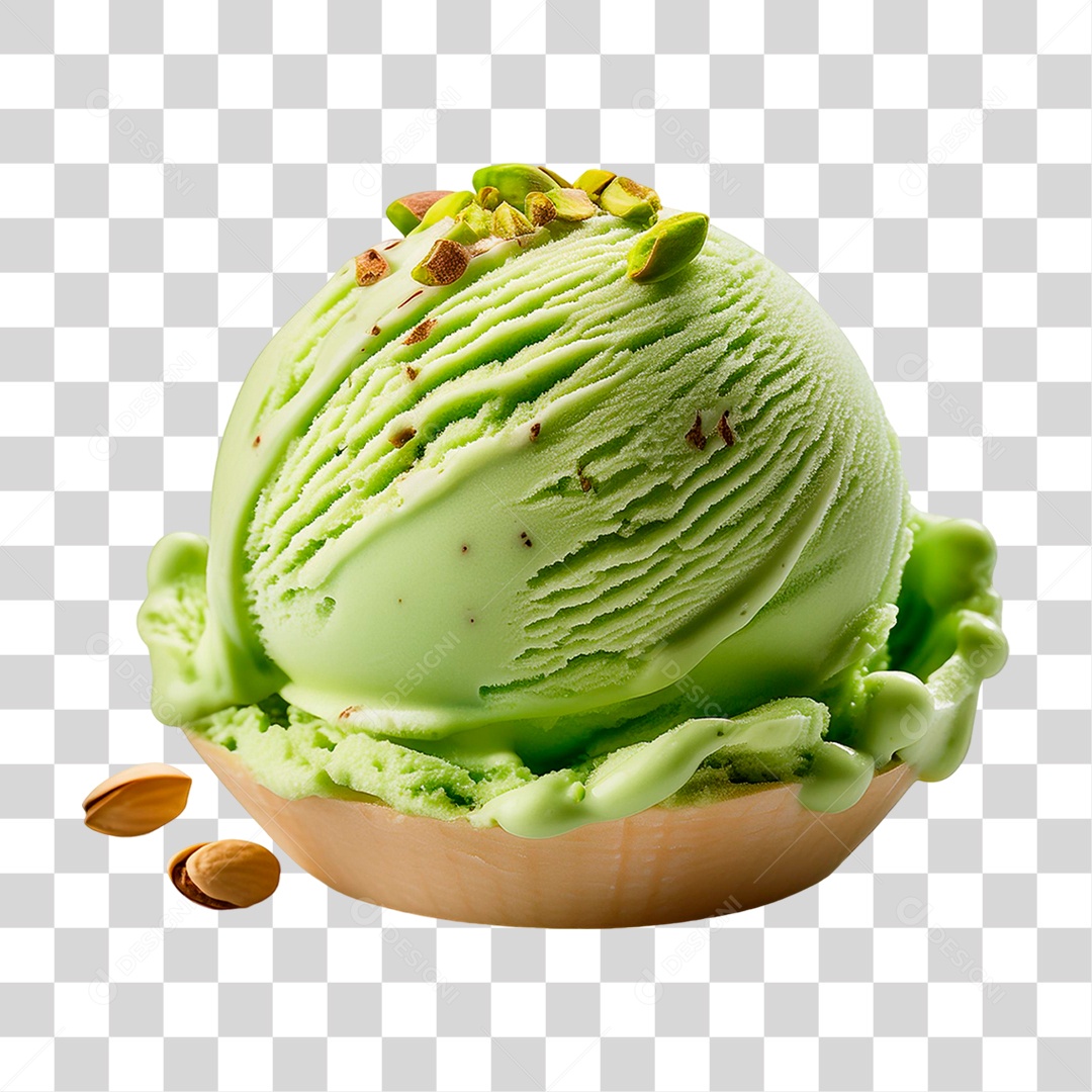 Tigela com Bola de Sorvete Verde PNG Transparente