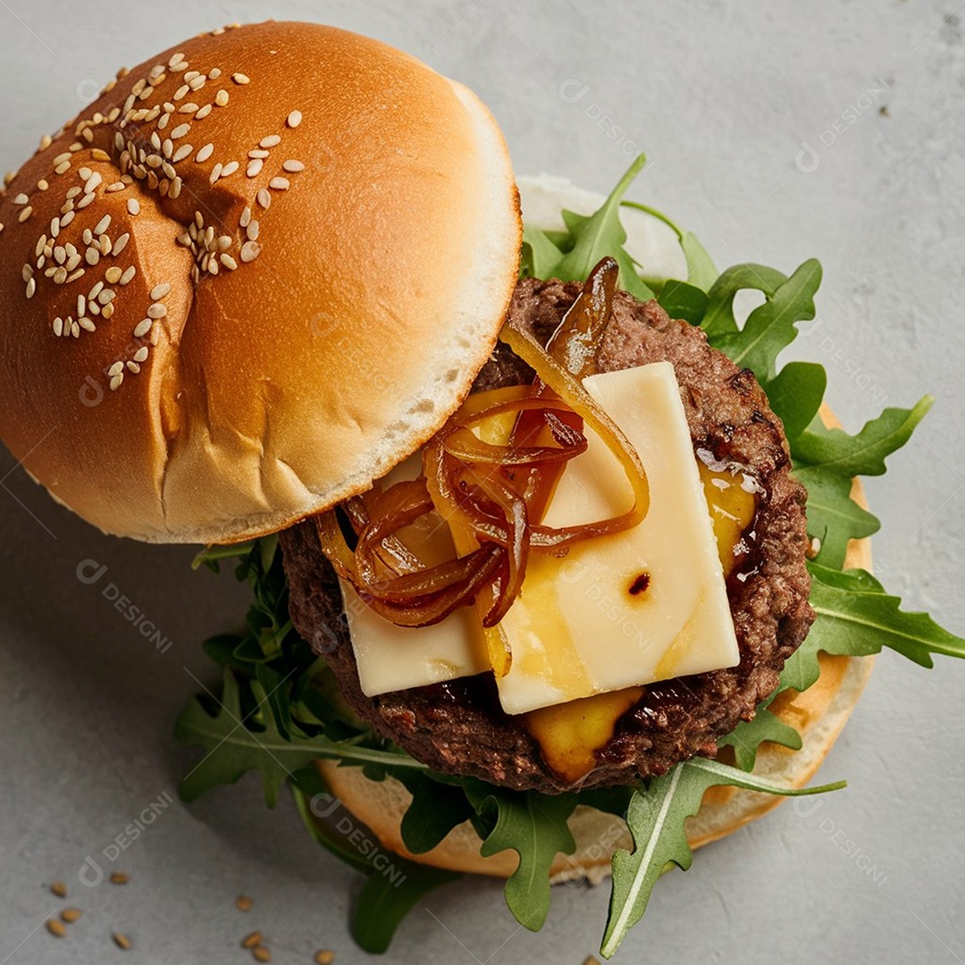 Delicioso lanche com carne e cebola