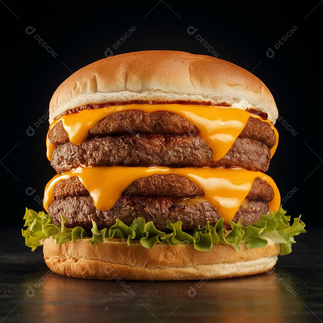 Hambúrguer quadruplo de carne com queijo delicioso