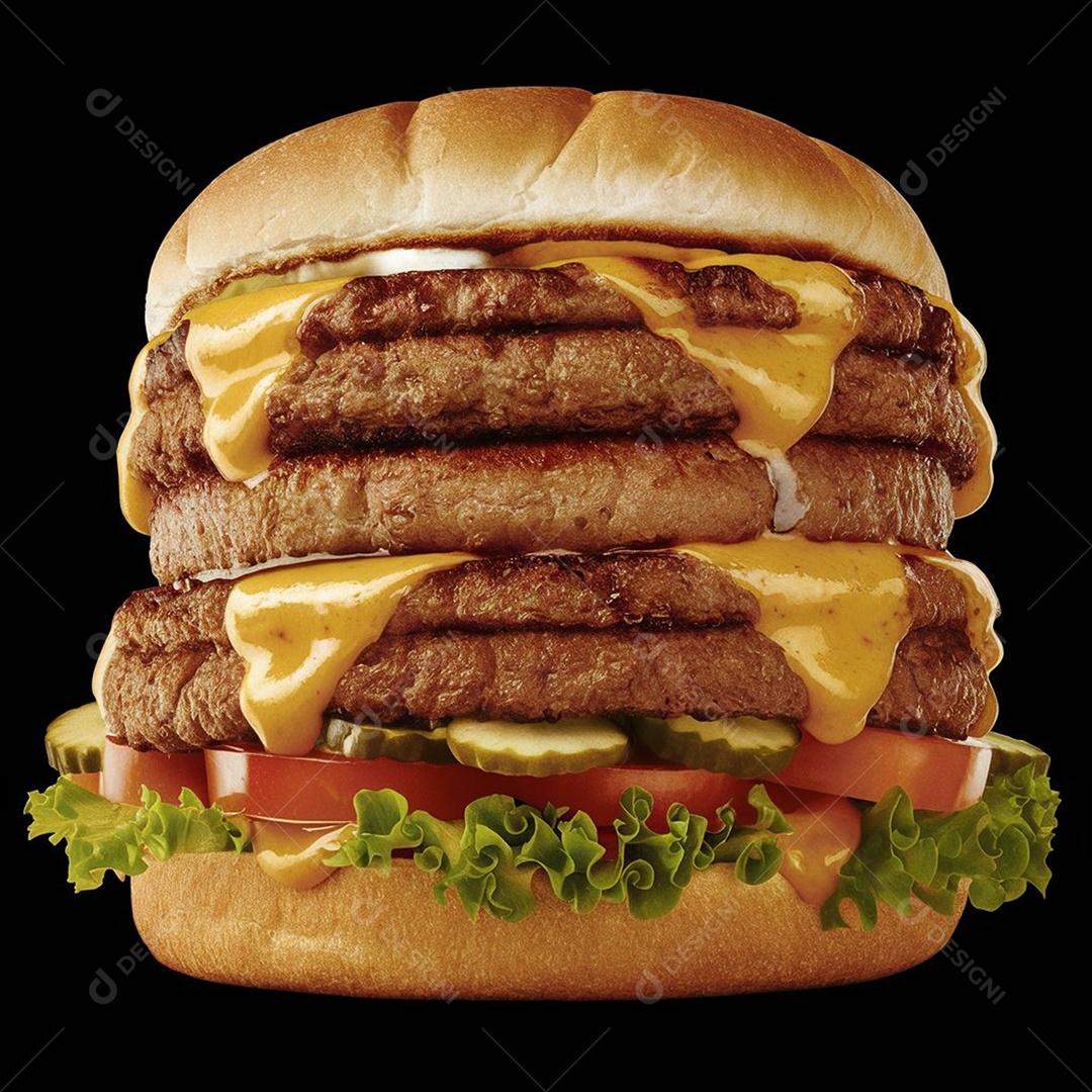 Hambúrguer com muita carnes e queijo delicioso