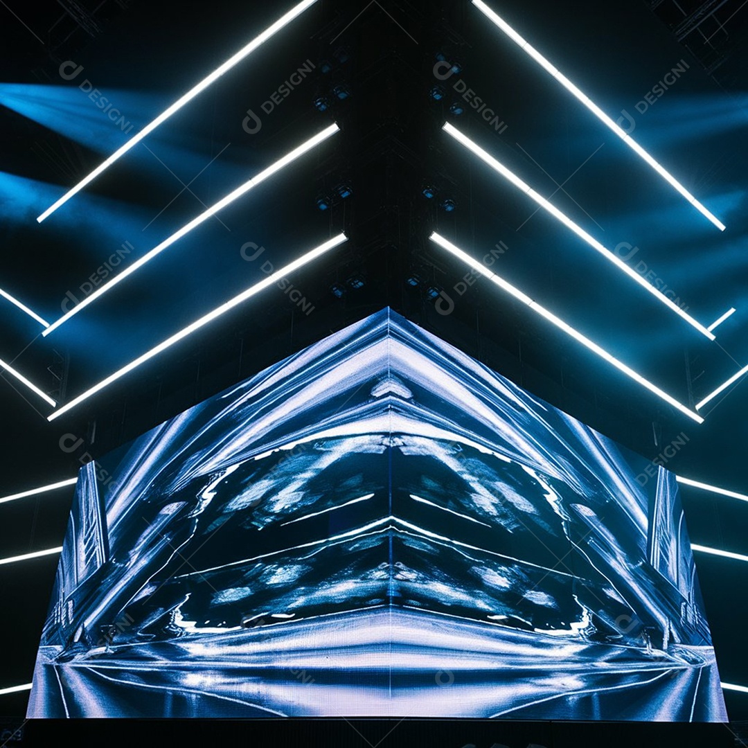 Palco com muitas luzes refletores