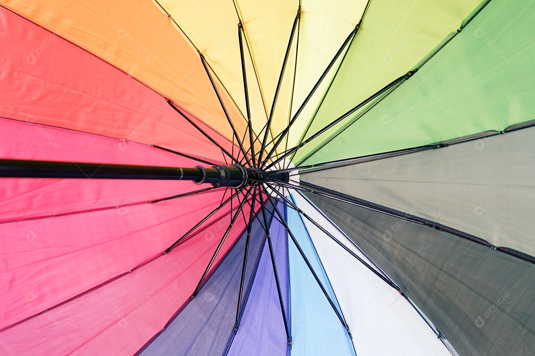 Muitas cores e a estrutura interna do guarda chuva