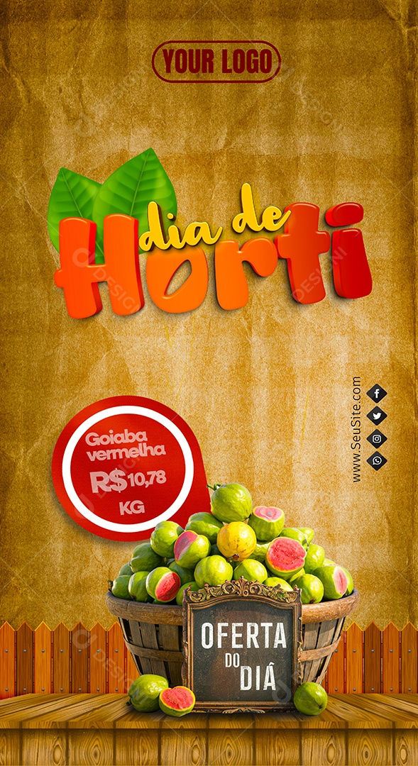 Story Dia de Hortifruti Oferta Goiaba Vermelha Social Media PSD Editável