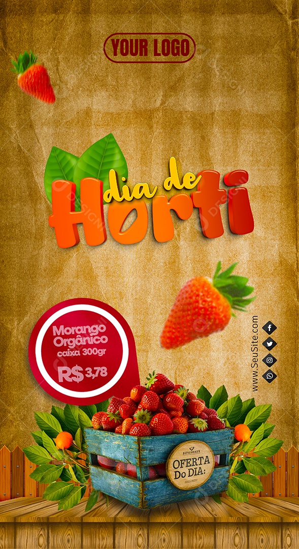 Story Dia de Hortifruti Oferta Morango Orgânico Social Media PSD Editável