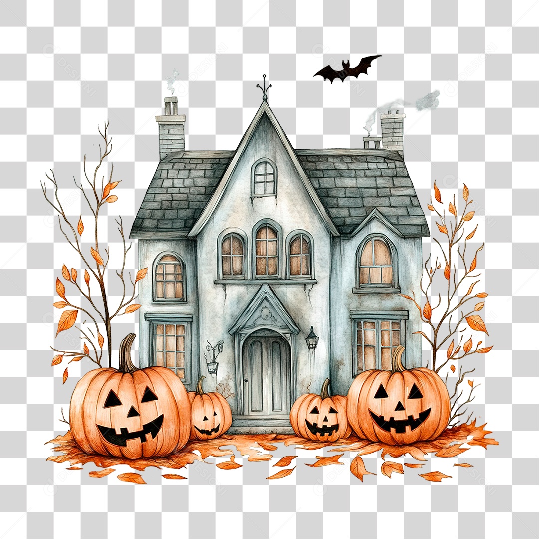 Elemento 3D Casa Mal Assombrada PNG Transparente