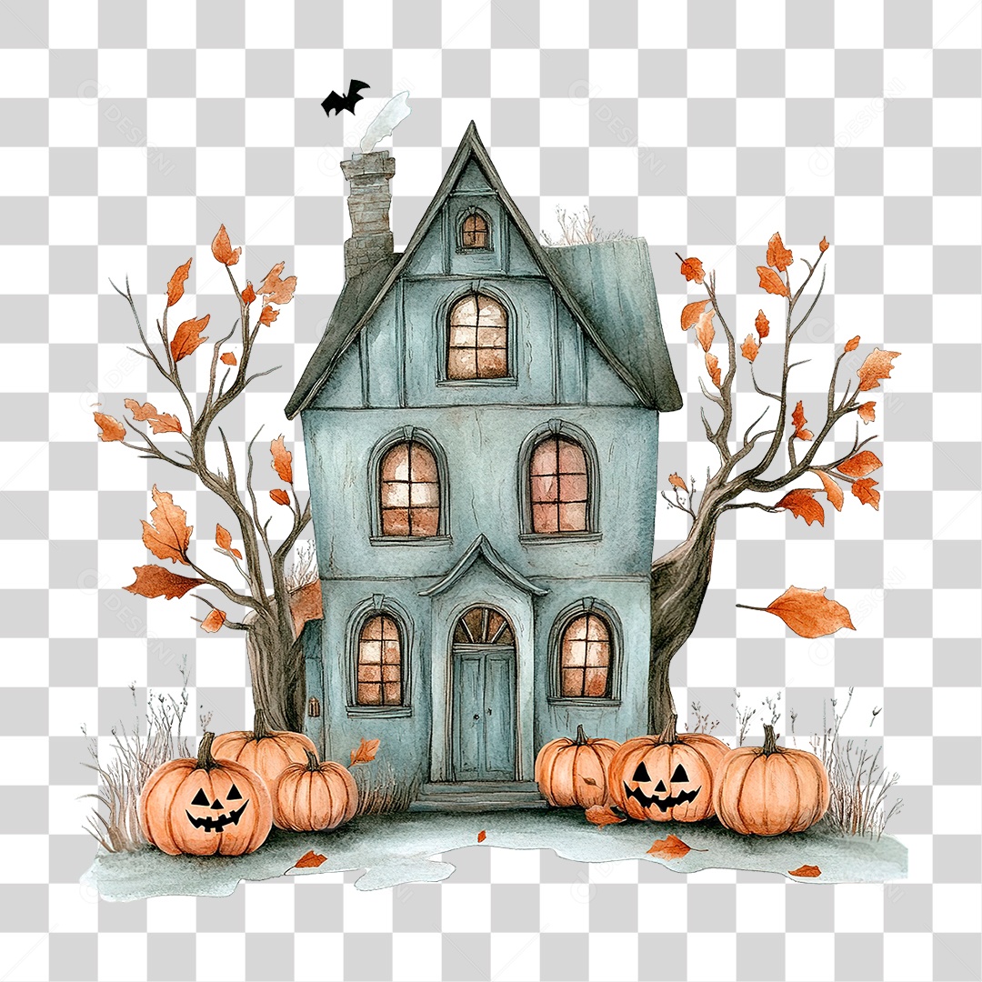 Elemento 3D Casa Mal Assombrada PNG Transparente