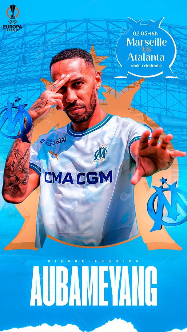 Flyer Matchday Aubameyang Marselha Social Mídia PSD Editável