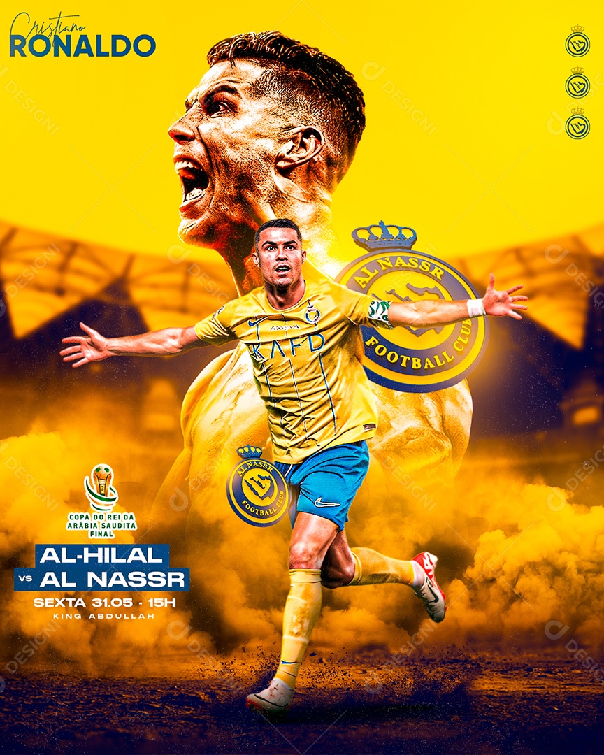 Flyer Matchday Cristiano Ronaldo Al Nassr Social Mídia PSD Editável