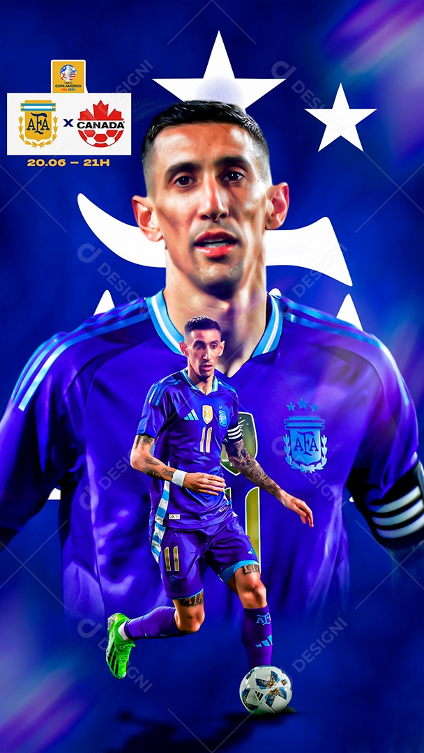 Flyer Matchday Di Maria Argentina Copa America Social Mídia PSD Editável