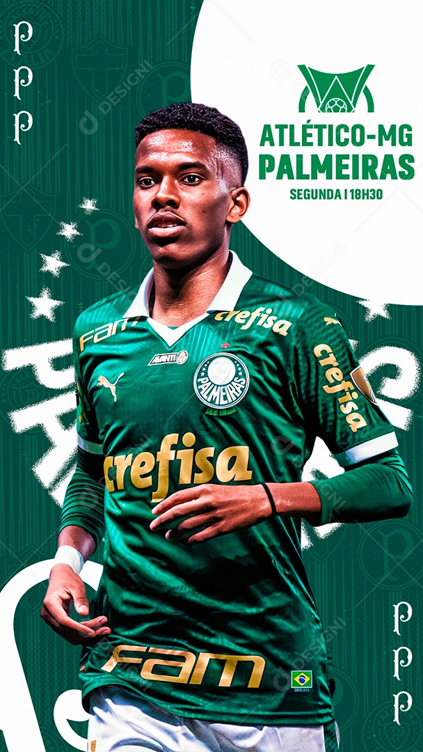 Flyer Matchday Estevão Palmeiras Social Mídia PSD Editável