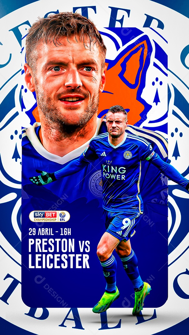 Flyer Matchday Vardy Leicester Social Mídia PSD Editável