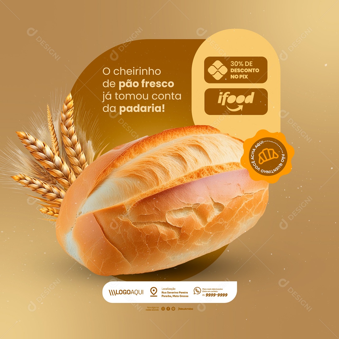 Padaria O Cheirinho de Pão Fresco Social Media PSD Editável