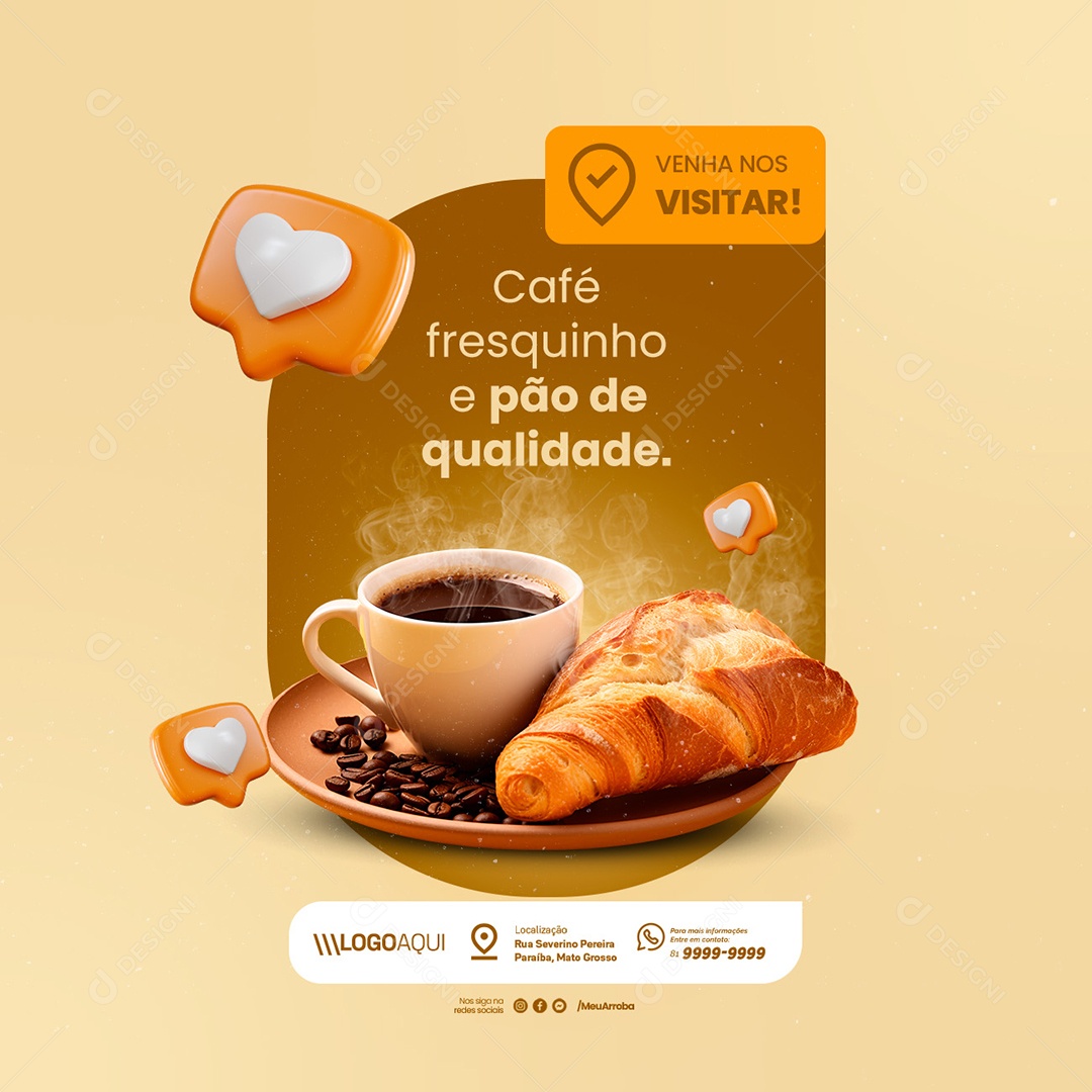 Padaria Café Fresquinho e Pão de Qualidade Social Media PSD Editável