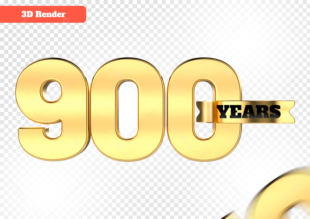 Número 3D 900 Anos Dourado para Composição PSD