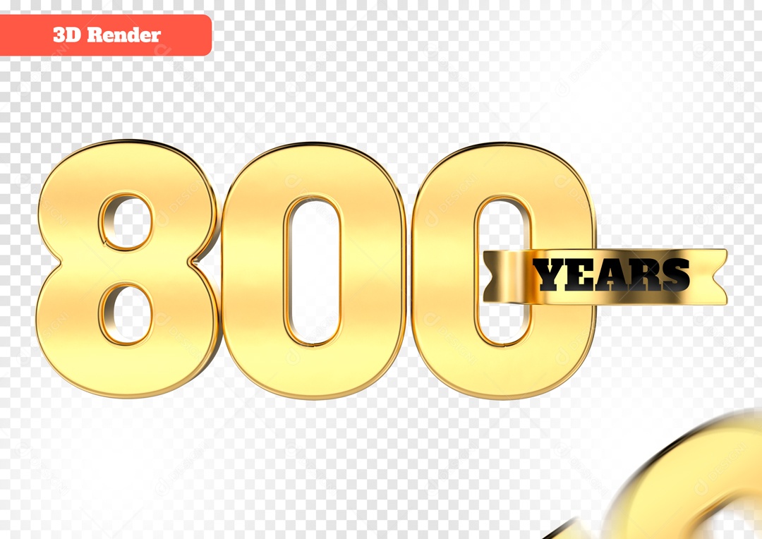 Número 3D 800 Anos Dourado para Composição PSD