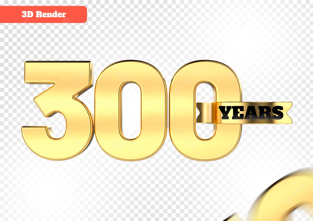 Número 3D 300 Anos Dourado para Composição PSD