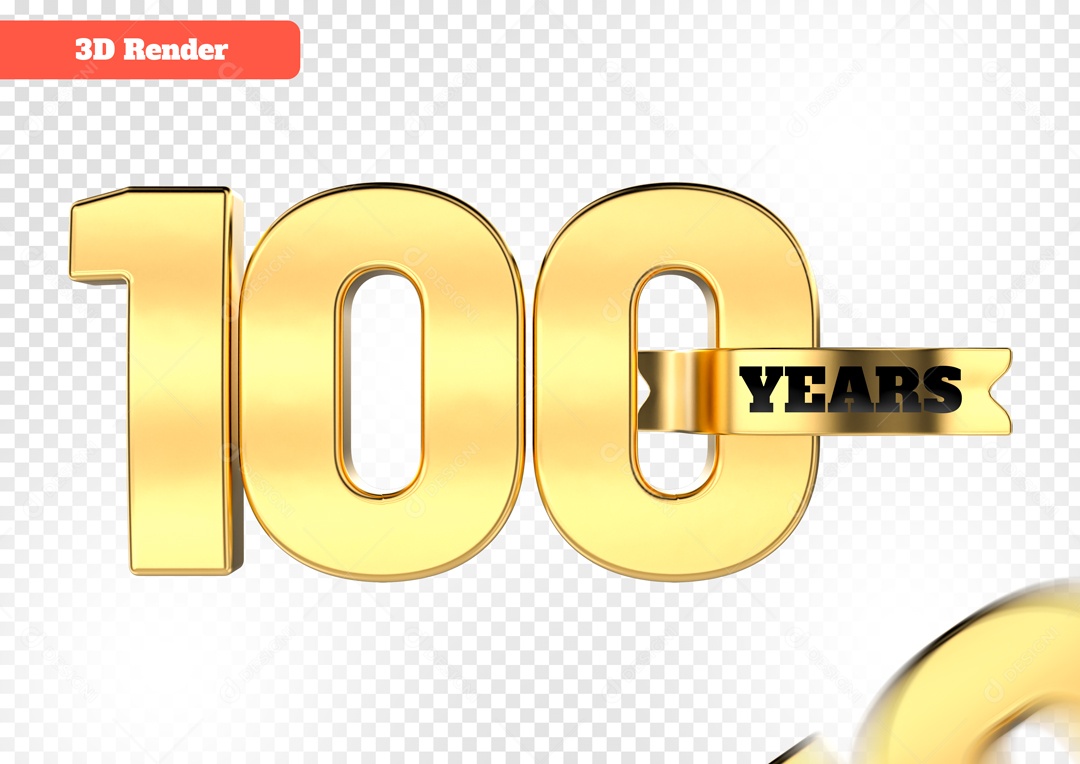 Número 3D 100 Anos Dourado para Composição PSD
