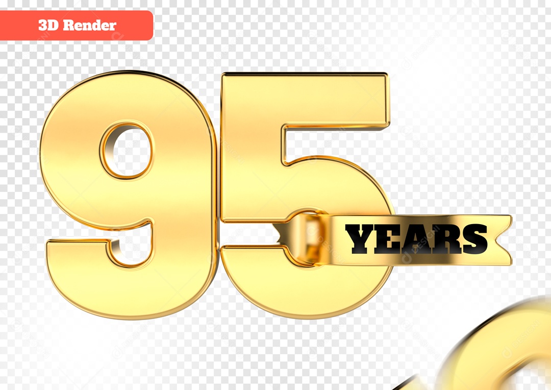 Número 3D 95 Anos Dourado para Composição PSD