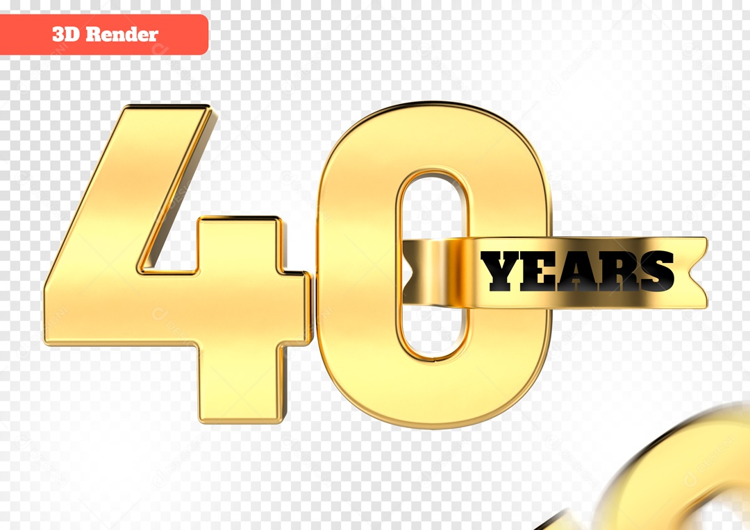 Número 3D 40 Anos Dourado para Composição PSD