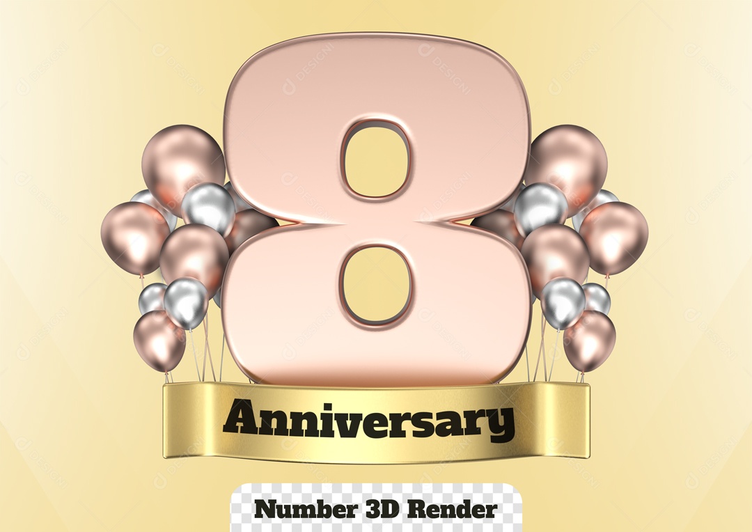 Número 3D 8 com Balões para Composição PSD