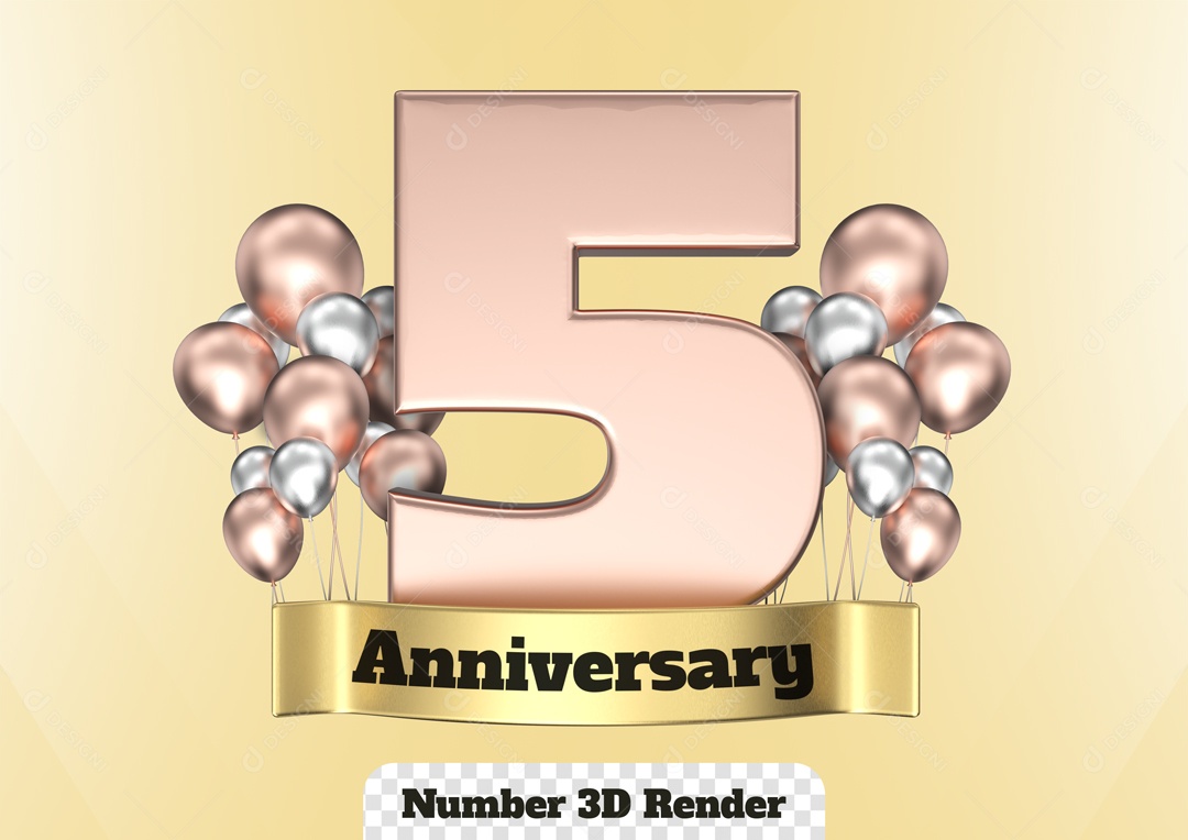 Número 3D 5 com Balões para Composição PSD