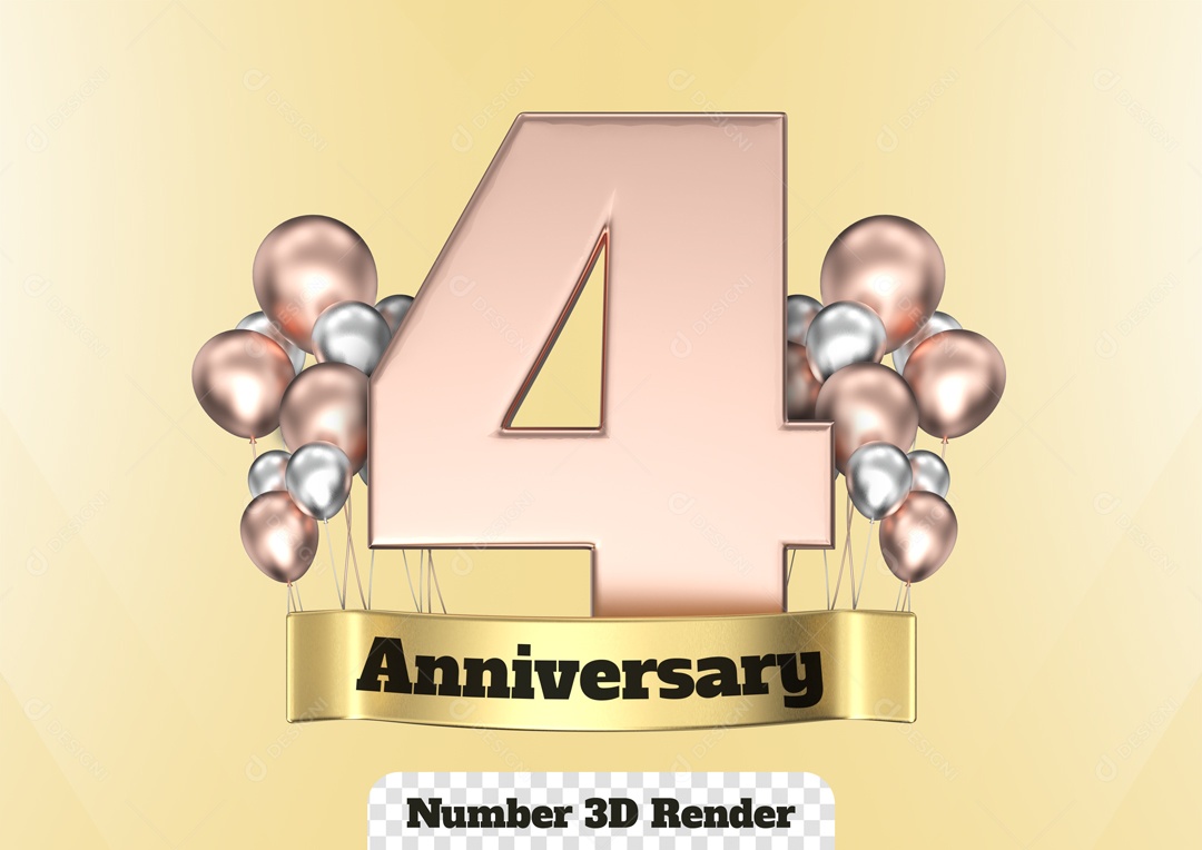 Número 3D 4 com Balões para Composição PSD