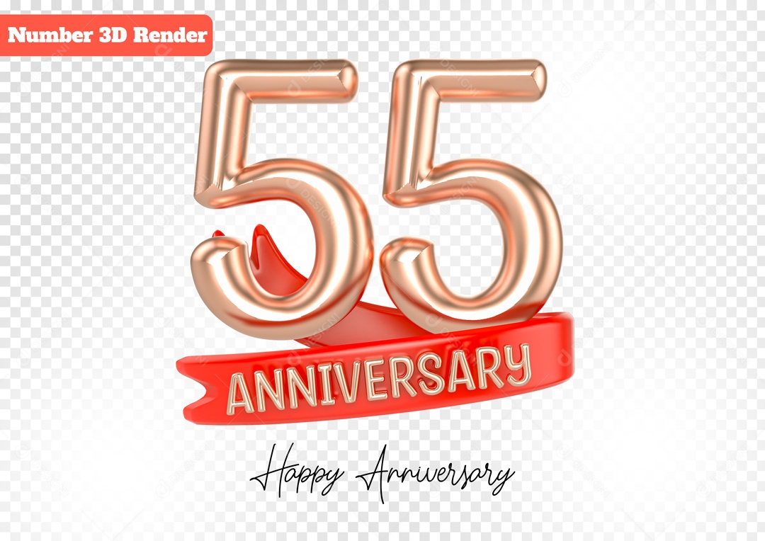Número 3D 55 Anos Rosa para Composição PSD