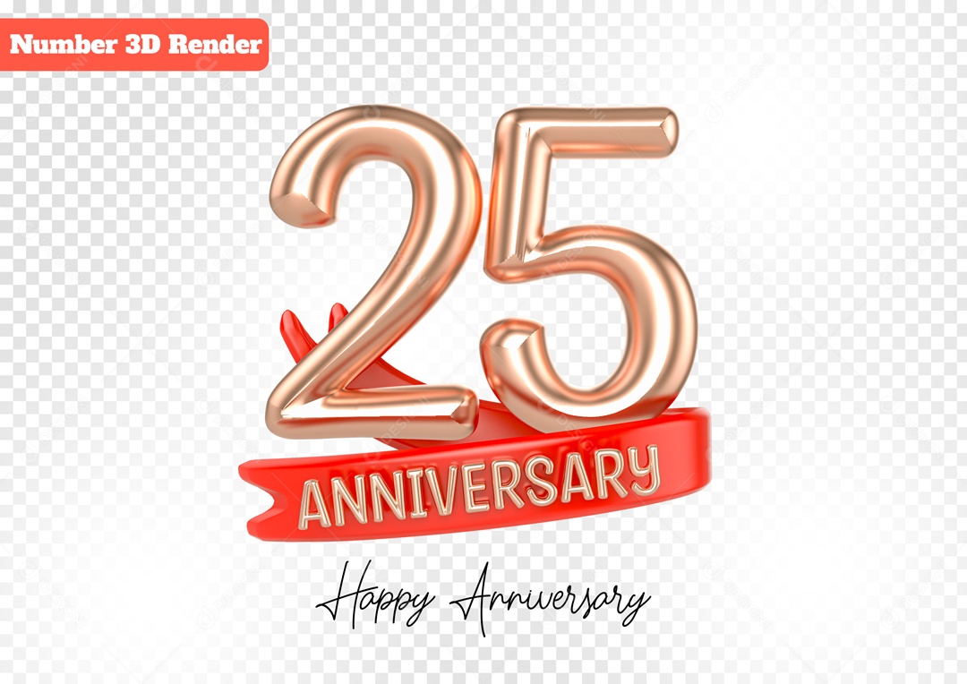 Número 3D 25 Anos Rosa para Composição PSD