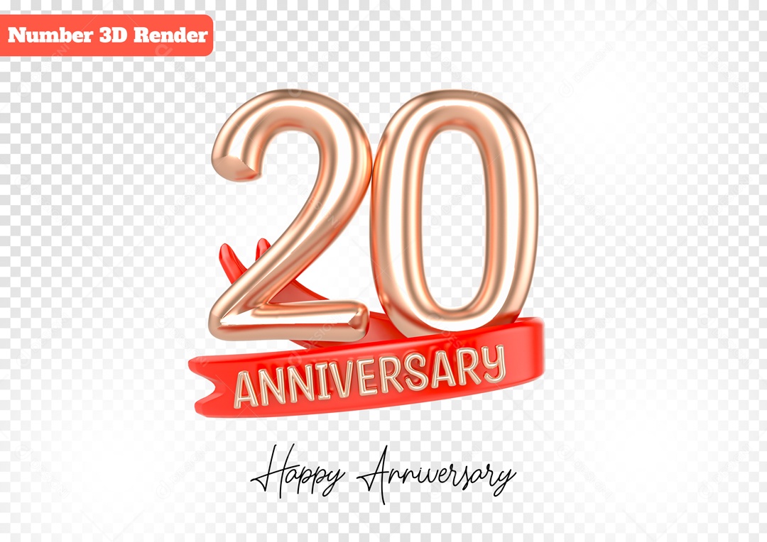 Número 3D 20 Anos Rosa para Composição PSD