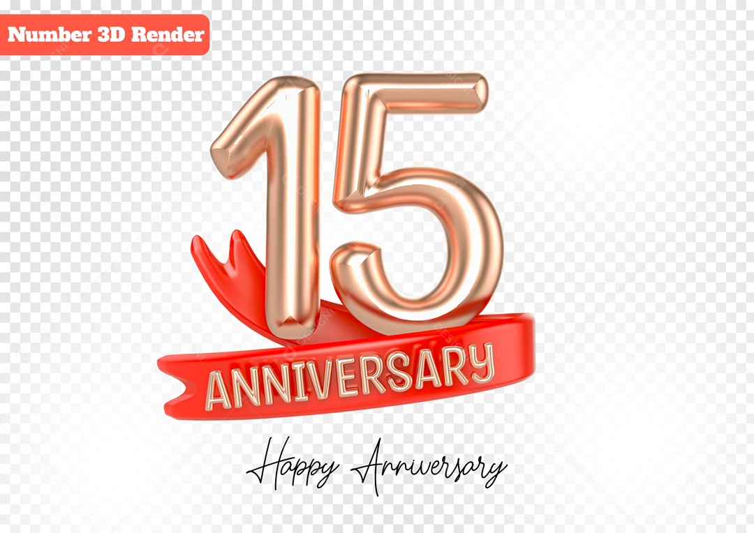 Número 3D 15 Anos Rosa para Composição PSD