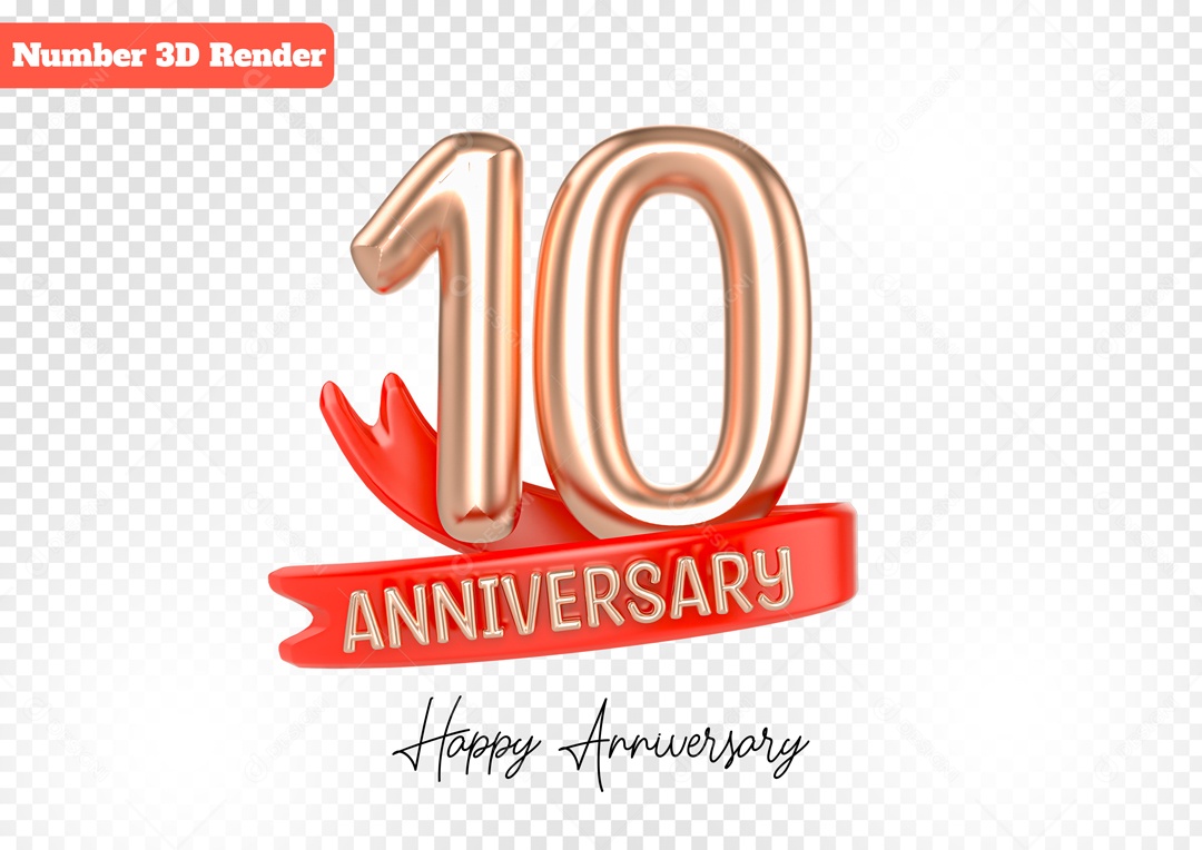 Número 3D 10 Anos Rosa para Composição PSD