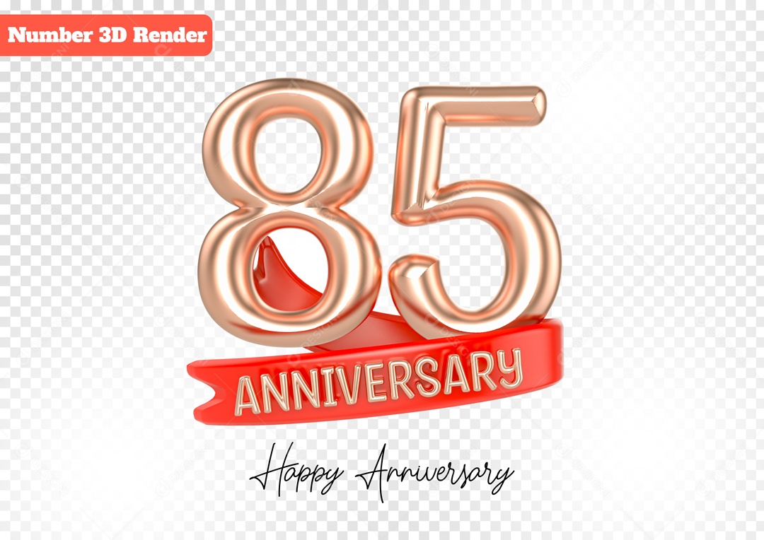 Número 3D 85 Anos Rosa para Composição PSD