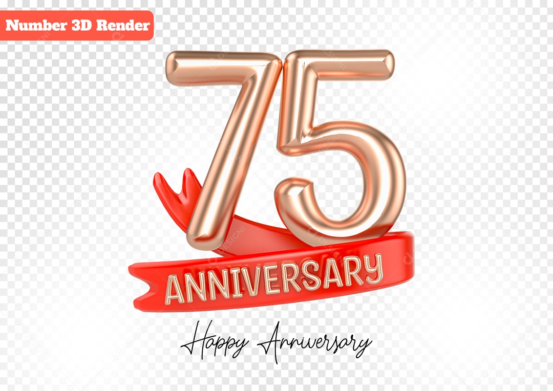 Número 3D 75 Anos Rosa para Composição PSD