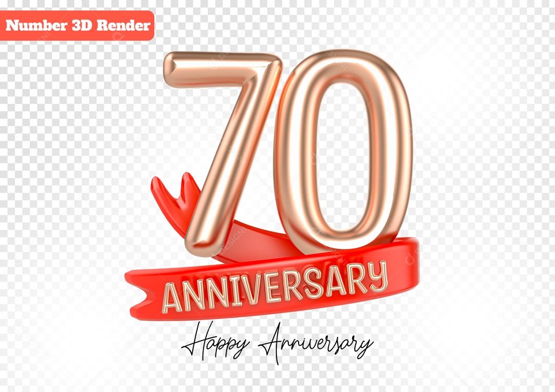 Número 3D 70 Anos Rosa para Composição PSD