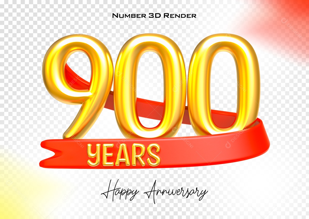 Número 3D 900 Anos Dourado para Composição PSD