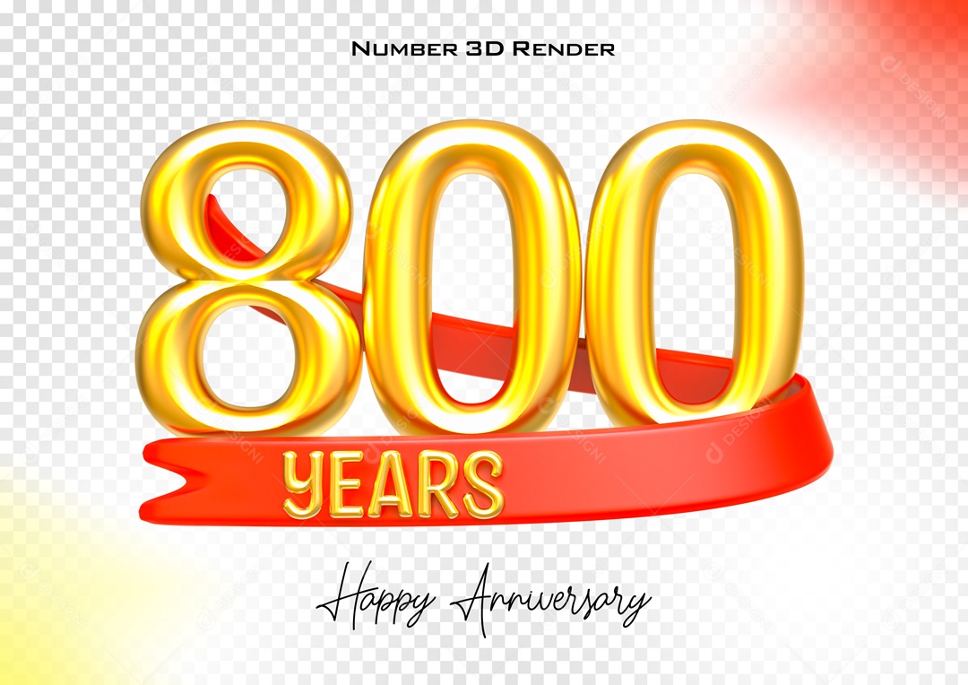 Número 3D 800 Anos Dourado para Composição PSD